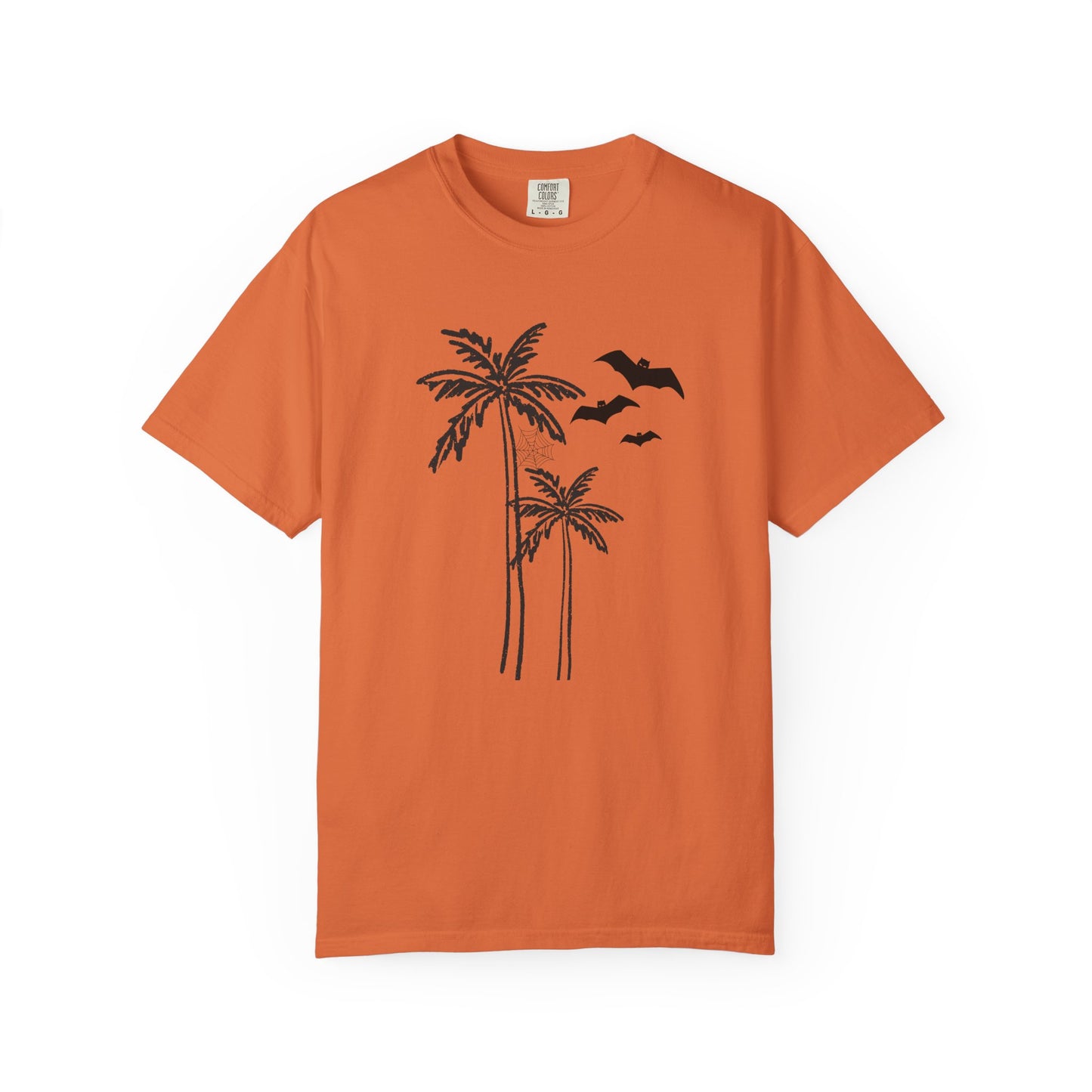 Comfort Colors Coastal Halloween Tee – Palm Tress & Spooky Vibes