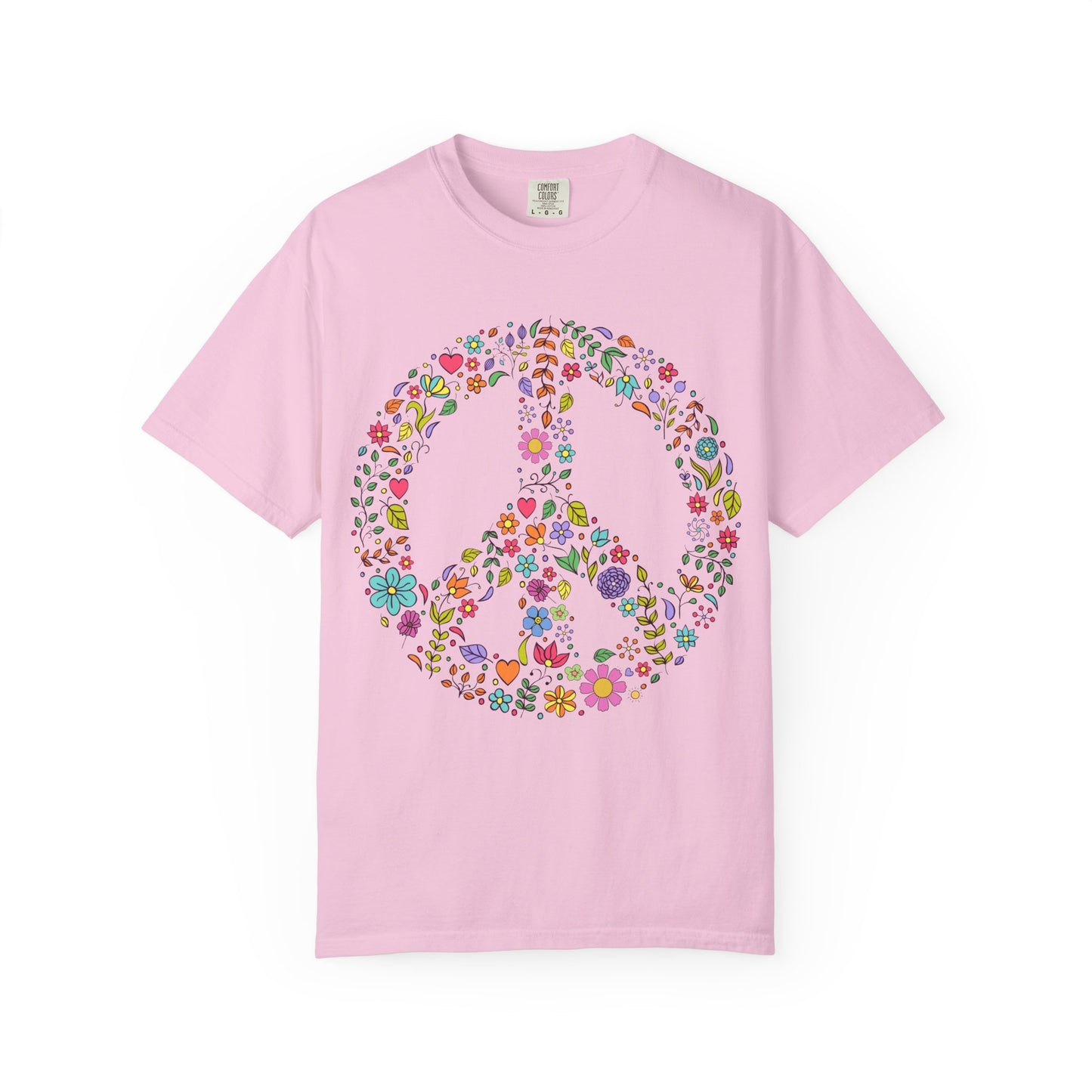 Comfort Colors Peace & Love Tee – Flower & Heart Doodle Design