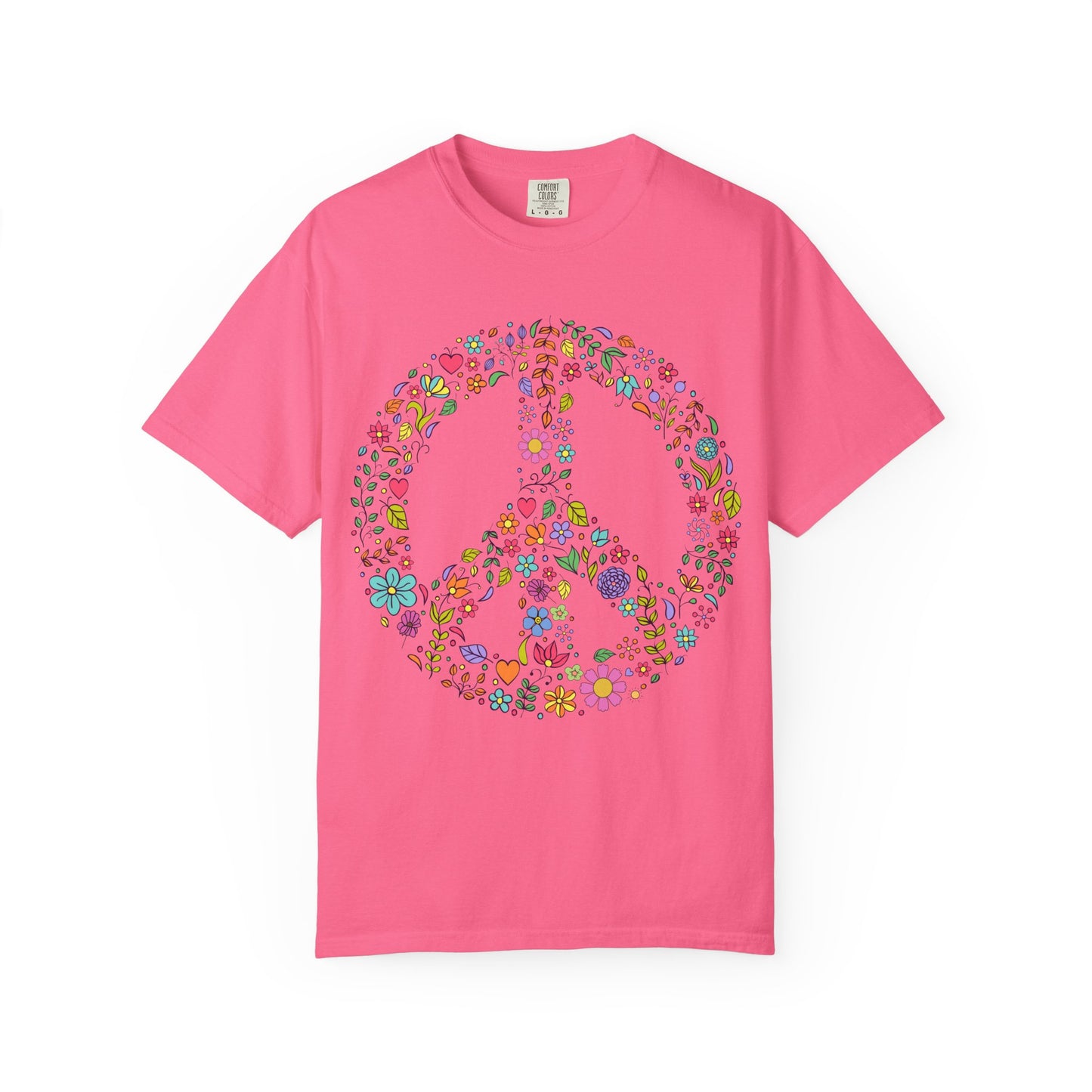 Comfort Colors Peace & Love Tee – Flower & Heart Doodle Design