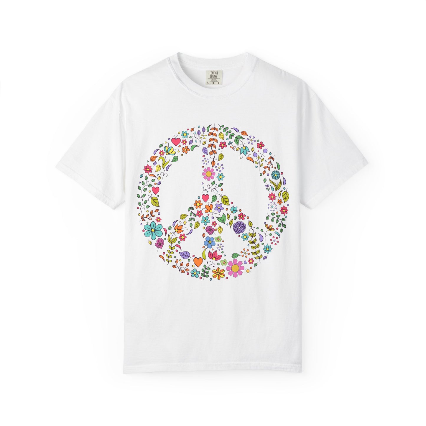 Comfort Colors Peace & Love Tee – Flower & Heart Doodle Design