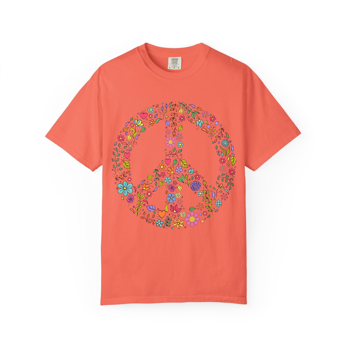 Comfort Colors Peace & Love Tee – Flower & Heart Doodle Design