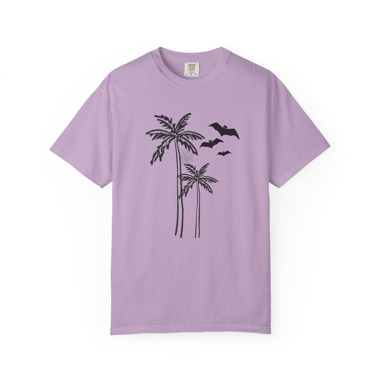Comfort Colors Coastal Halloween Tee – Palm Tress & Spooky Vibes