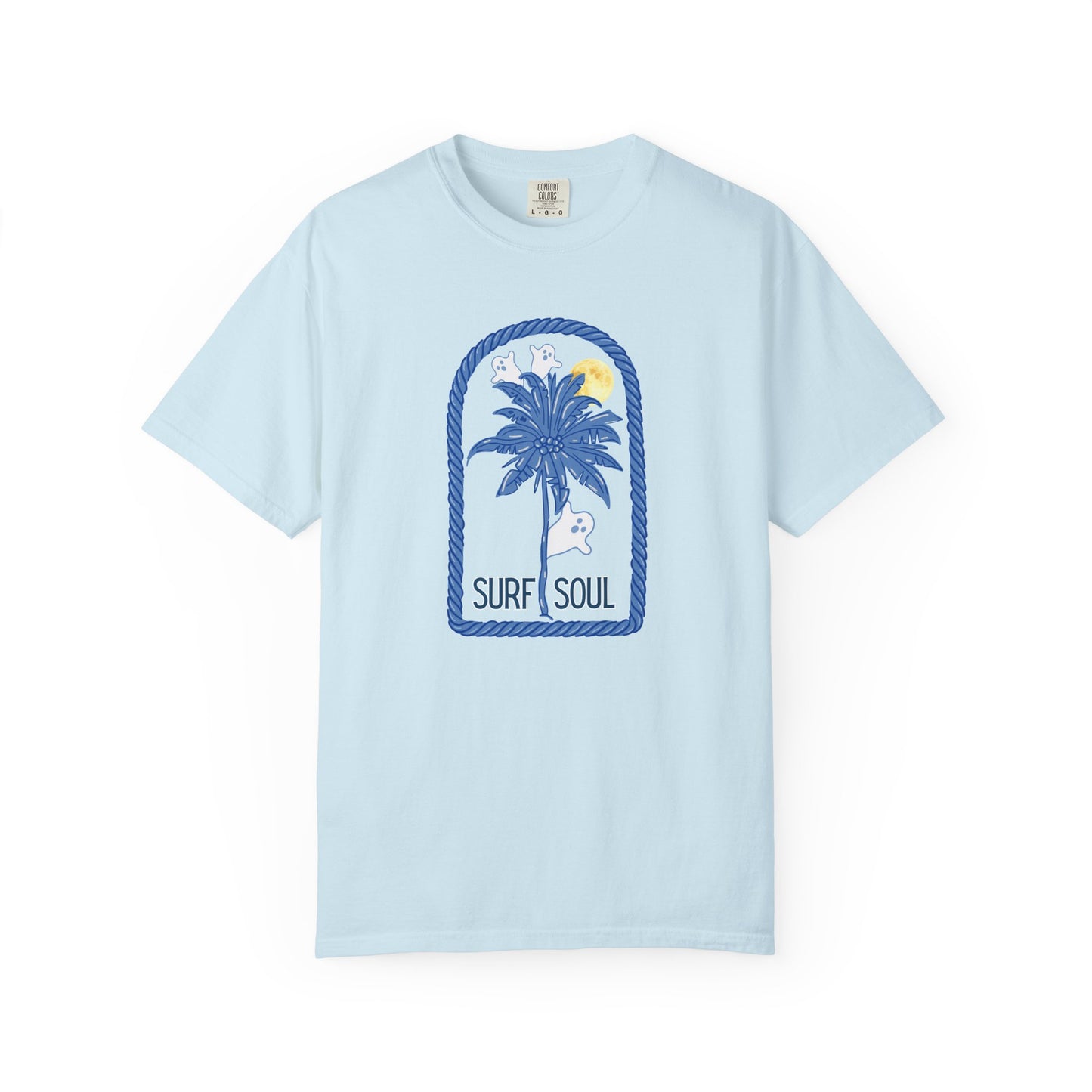Comfort Colors “Surf Soul” Tee – Coastal Palm Tree with Ghosts