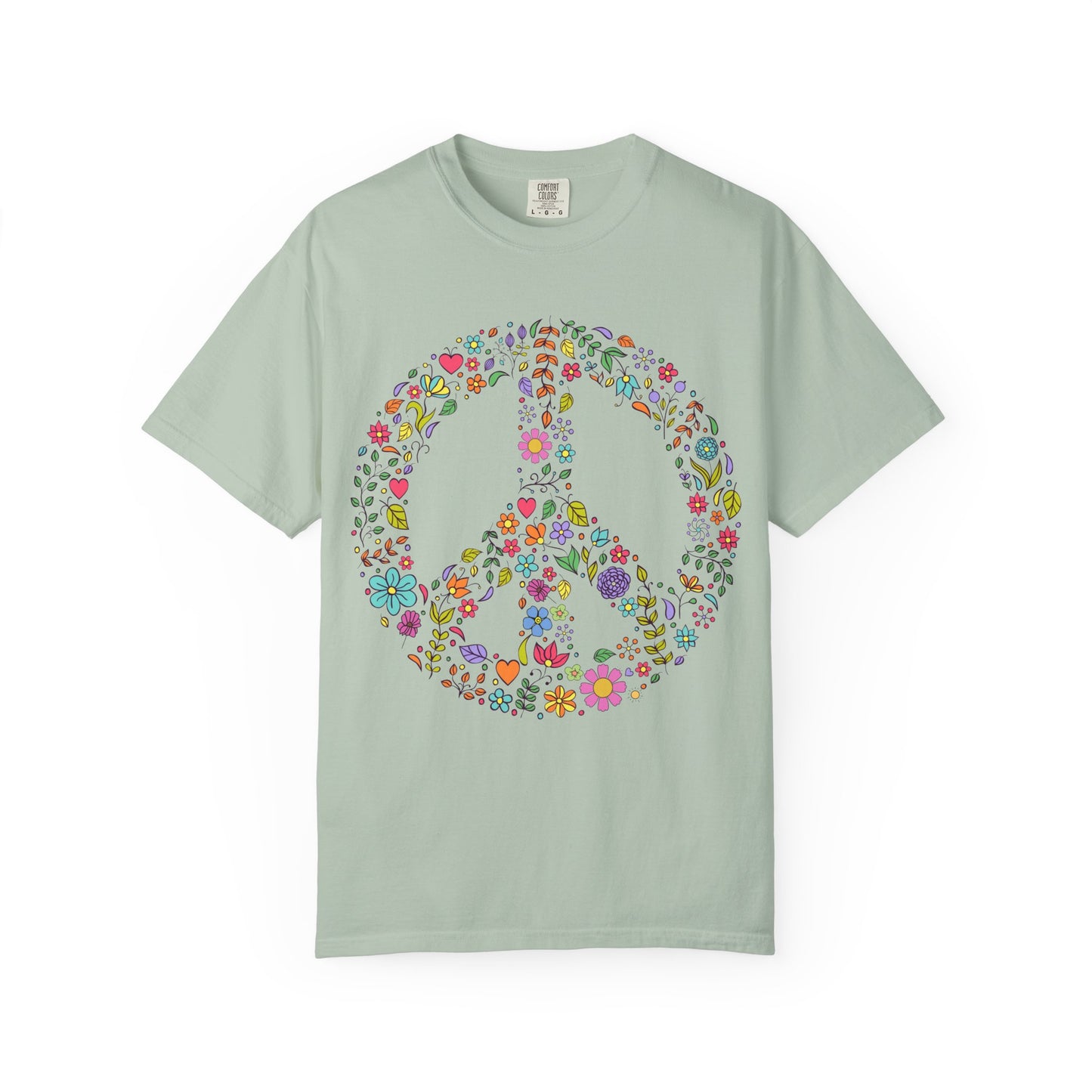 Comfort Colors Peace & Love Tee – Flower & Heart Doodle Design