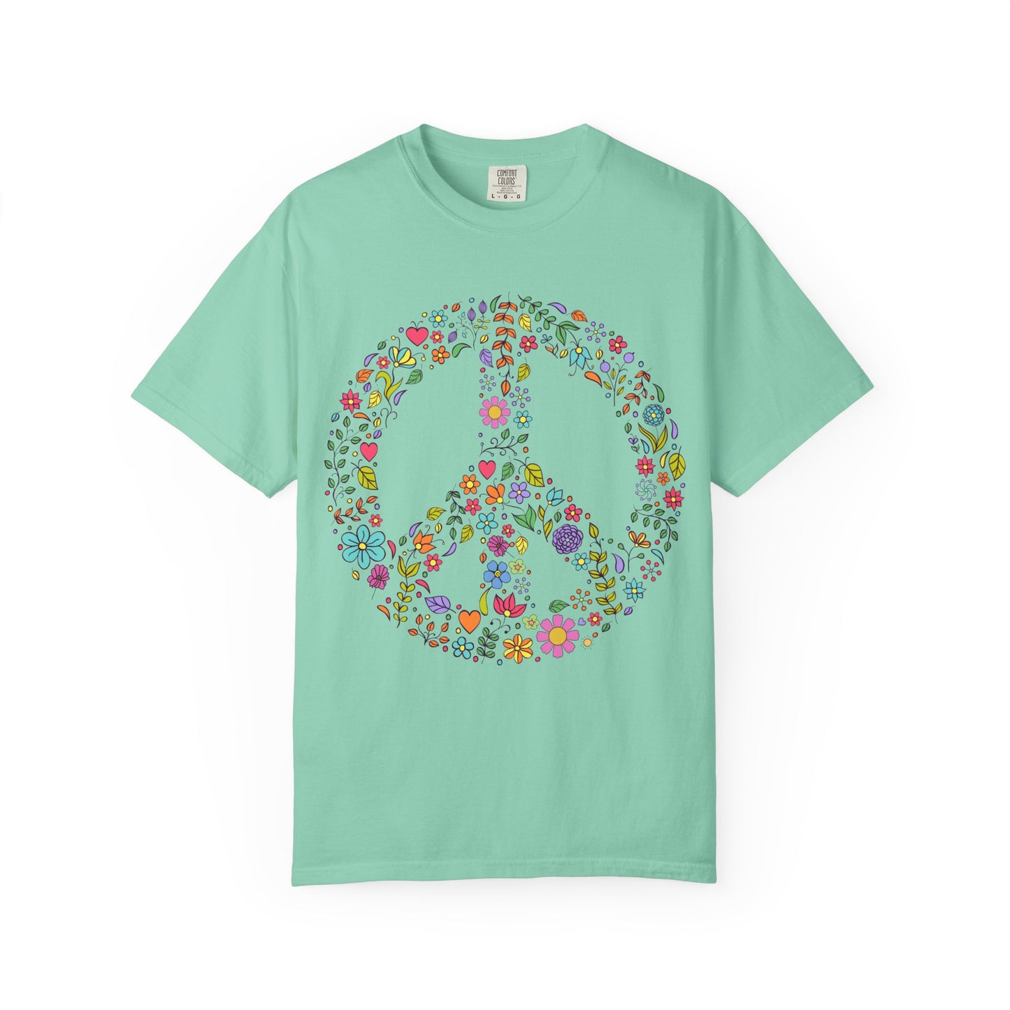 Comfort Colors Peace & Love Tee – Flower & Heart Doodle Design