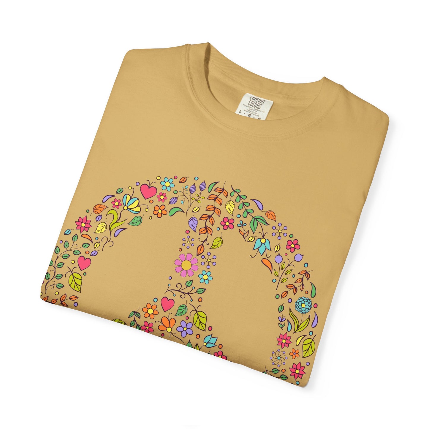 Comfort Colors Peace & Love Tee – Flower & Heart Doodle Design