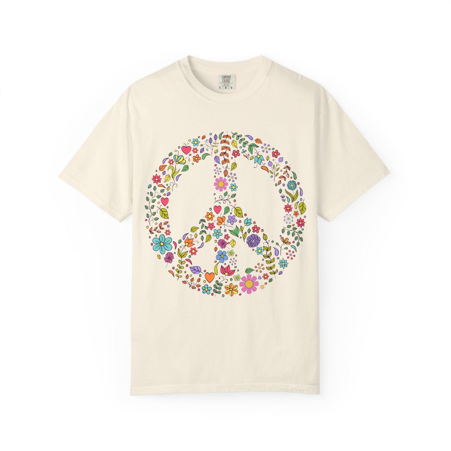 Comfort Colors Peace & Love Tee – Flower & Heart Doodle Design