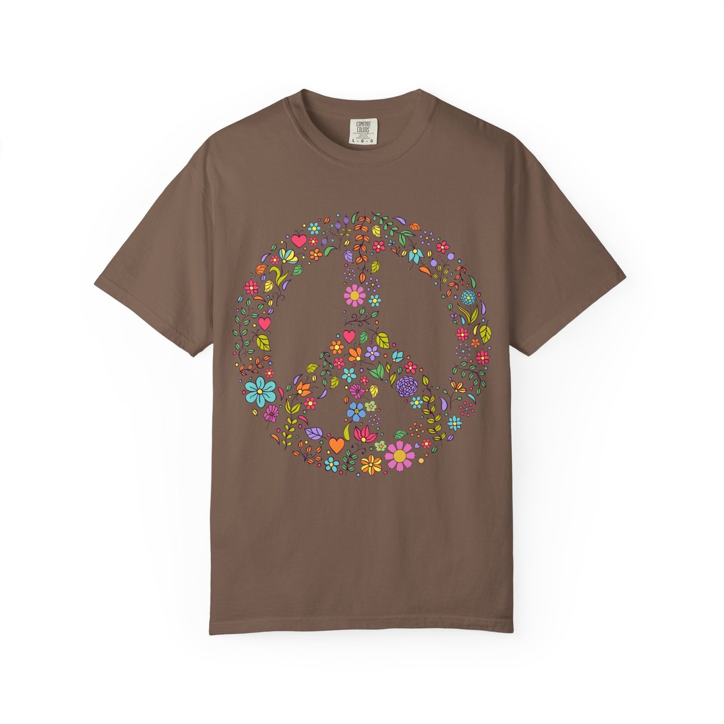 Comfort Colors Peace & Love Tee – Flower & Heart Doodle Design