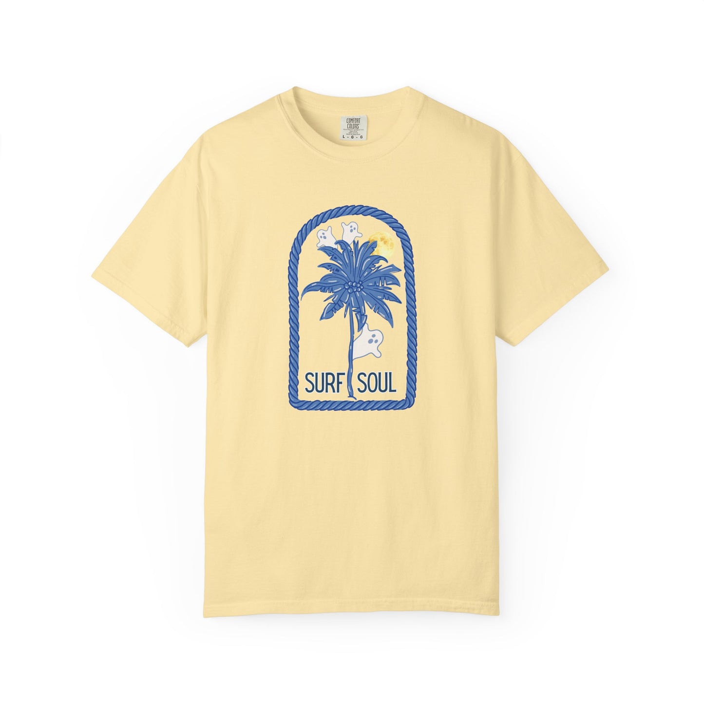 Comfort Colors “Surf Soul” Tee – Coastal Palm Tree with Ghosts