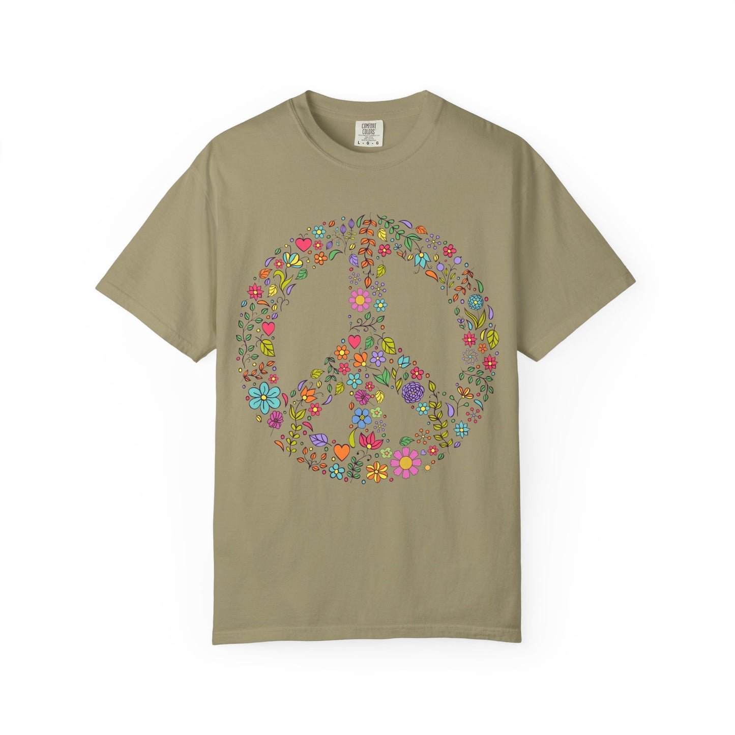 Comfort Colors Peace & Love Tee – Flower & Heart Doodle Design