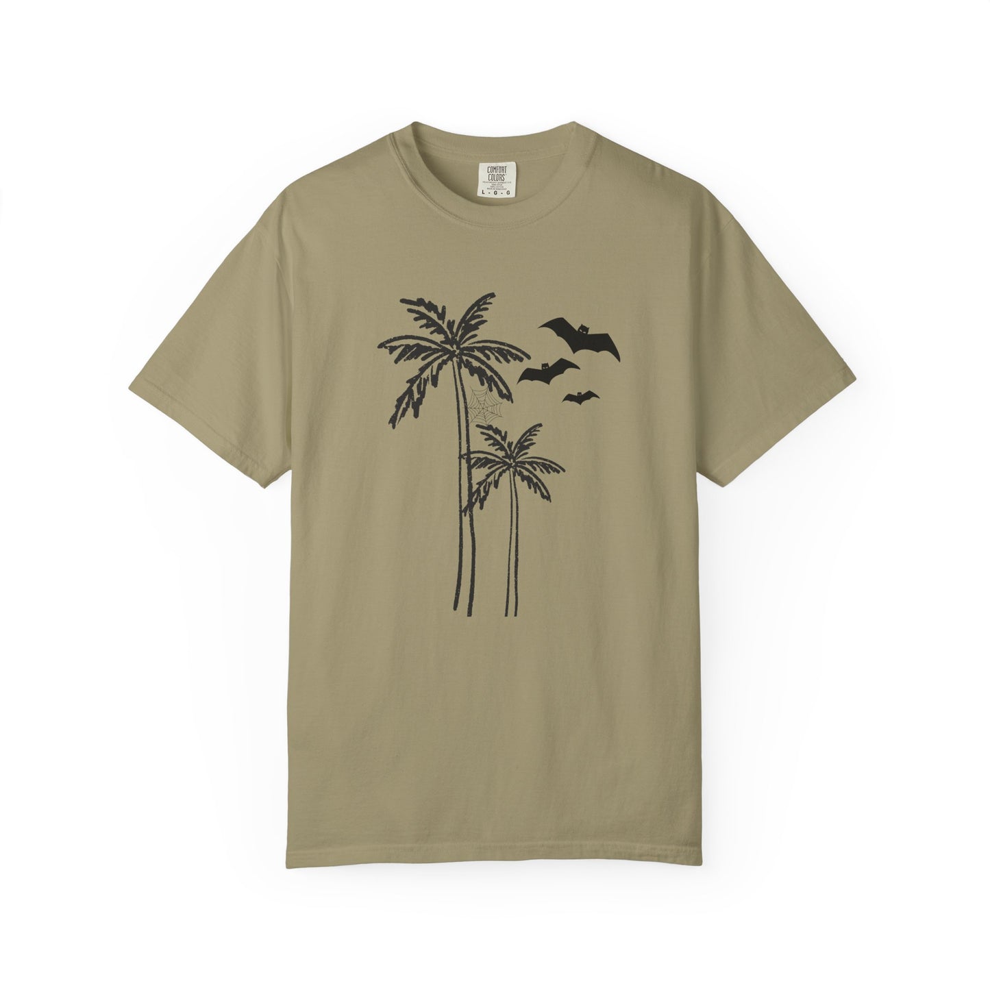 Comfort Colors Coastal Halloween Tee – Palm Tress & Spooky Vibes