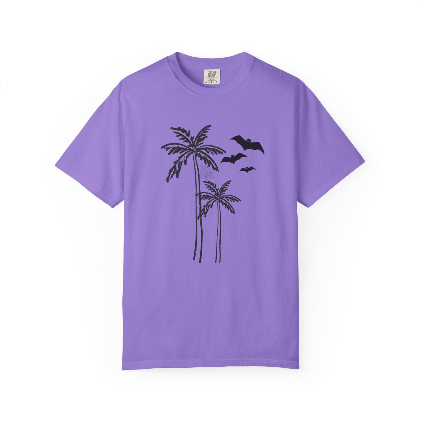 Comfort Colors Coastal Halloween Tee – Palm Tress & Spooky Vibes