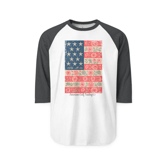 Patriotic Floral Raglan Shirt - Unisex Baseball Tee for Independence Day