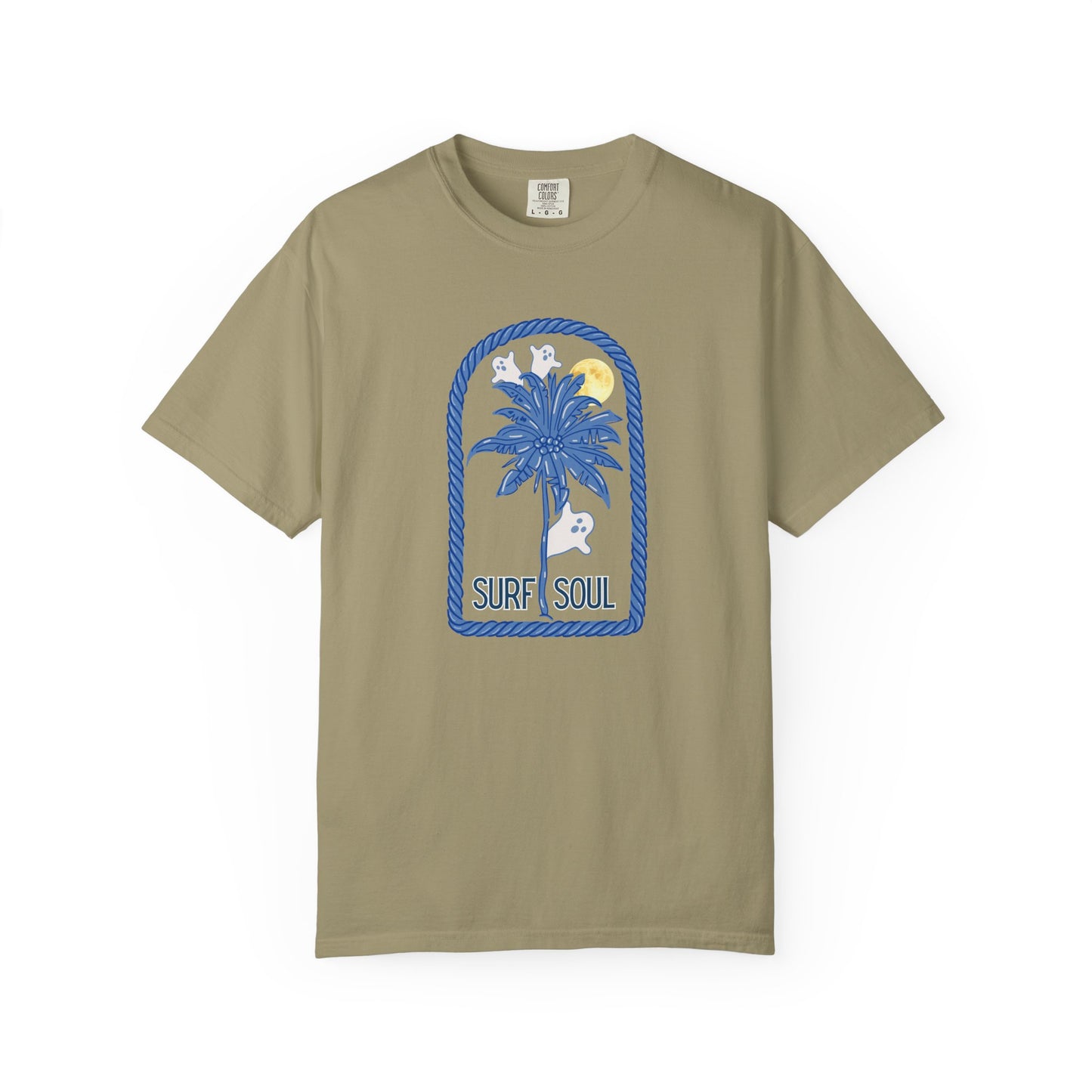 Comfort Colors “Surf Soul” Tee – Coastal Palm Tree with Ghosts