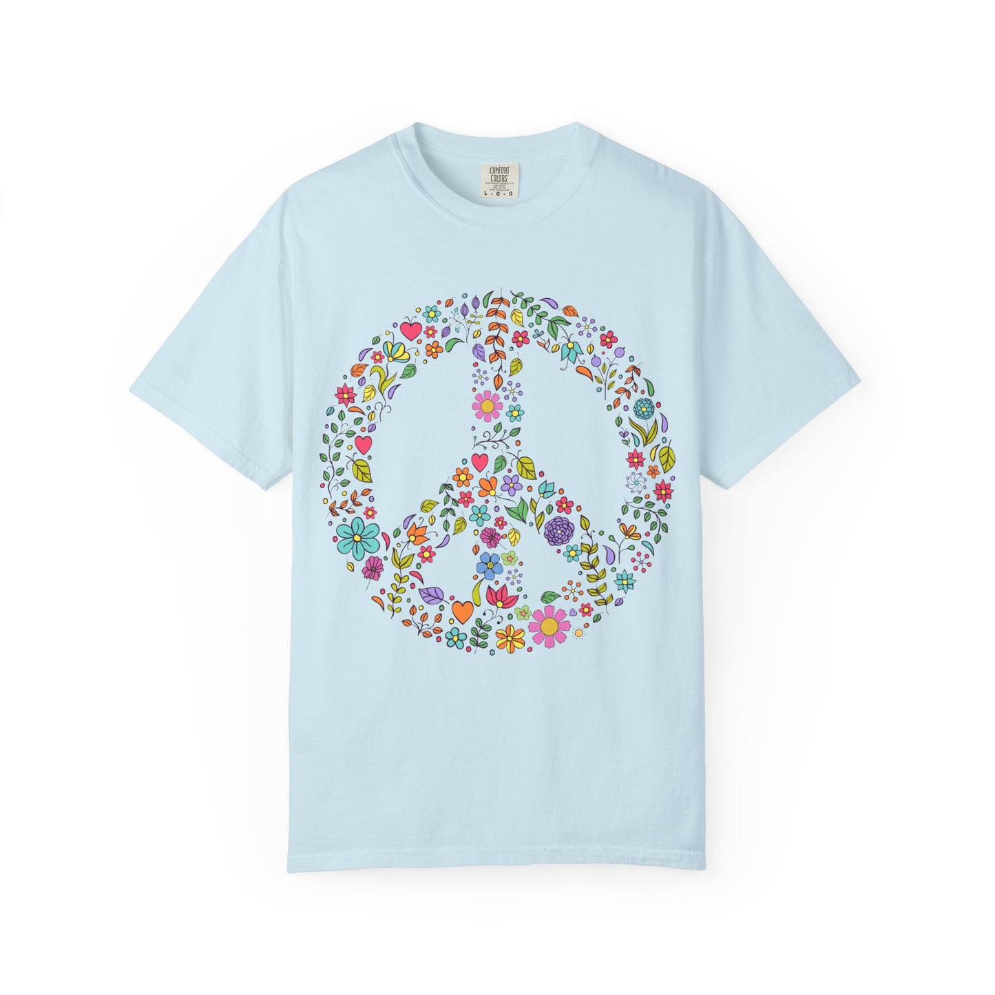 Comfort Colors Peace & Love Tee – Flower & Heart Doodle Design