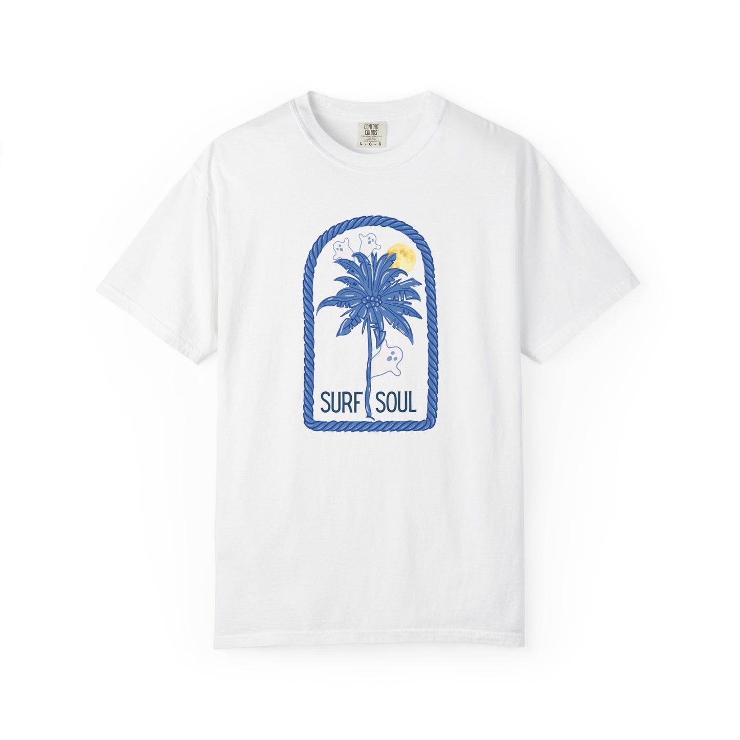 Comfort Colors “Surf Soul” Tee – Coastal Palm Tree with Ghosts