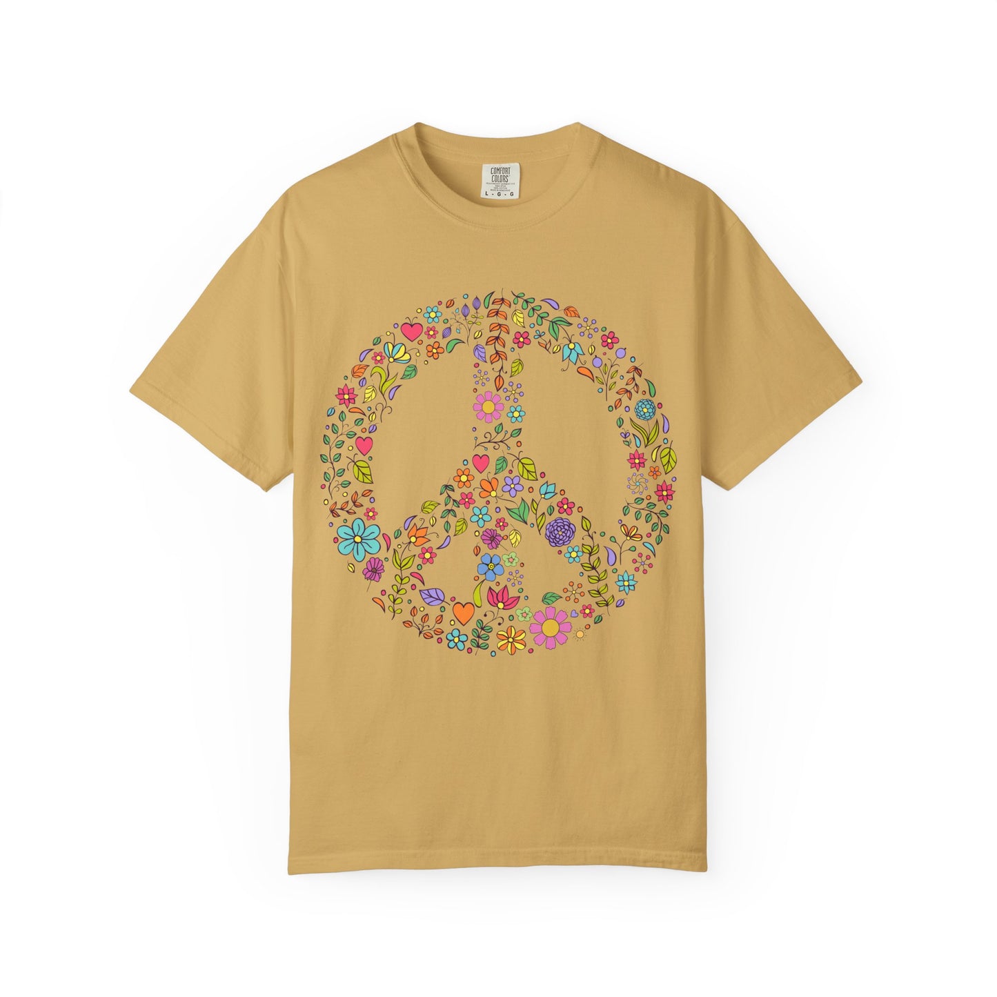 Comfort Colors Peace & Love Tee – Flower & Heart Doodle Design