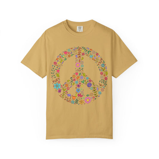 Comfort Colors Peace & Love Tee – Flower & Heart Doodle Design