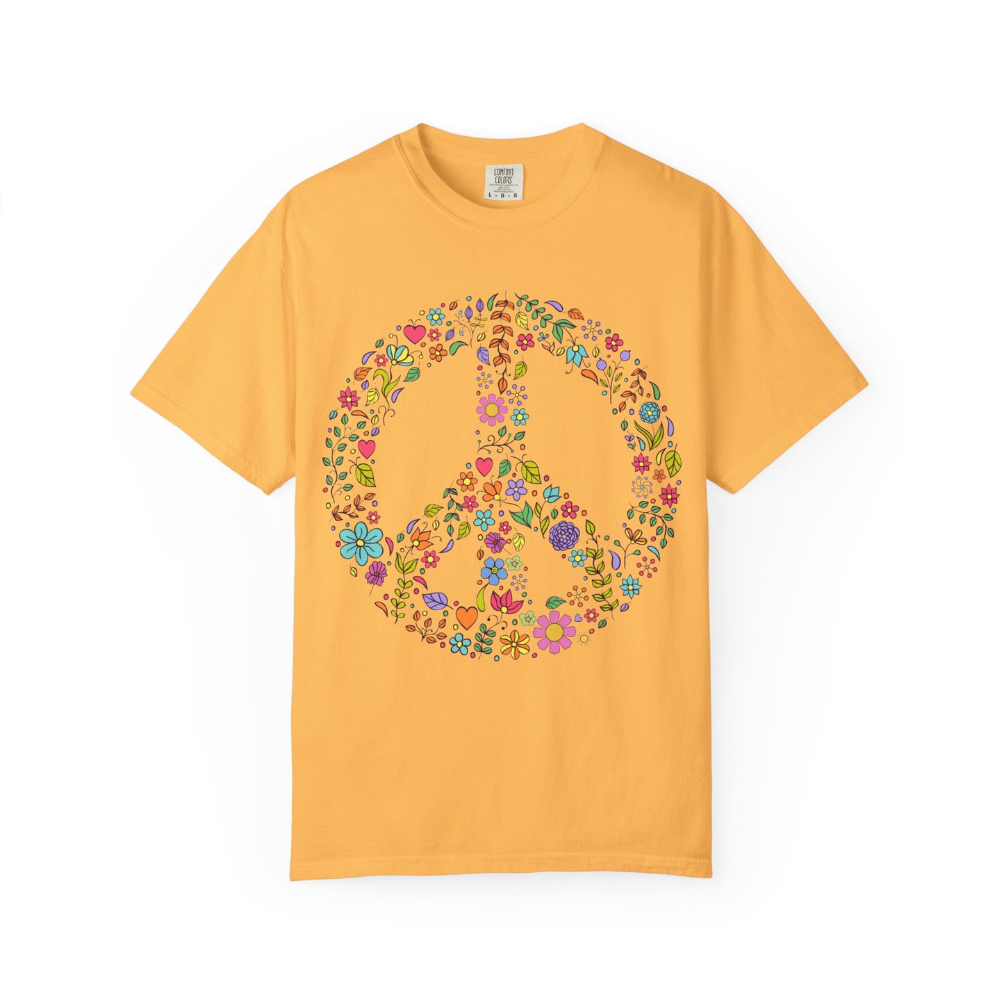 Comfort Colors Peace & Love Tee – Flower & Heart Doodle Design